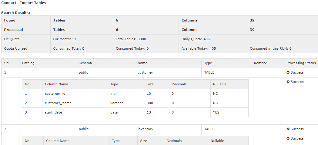 Import Tables - Import