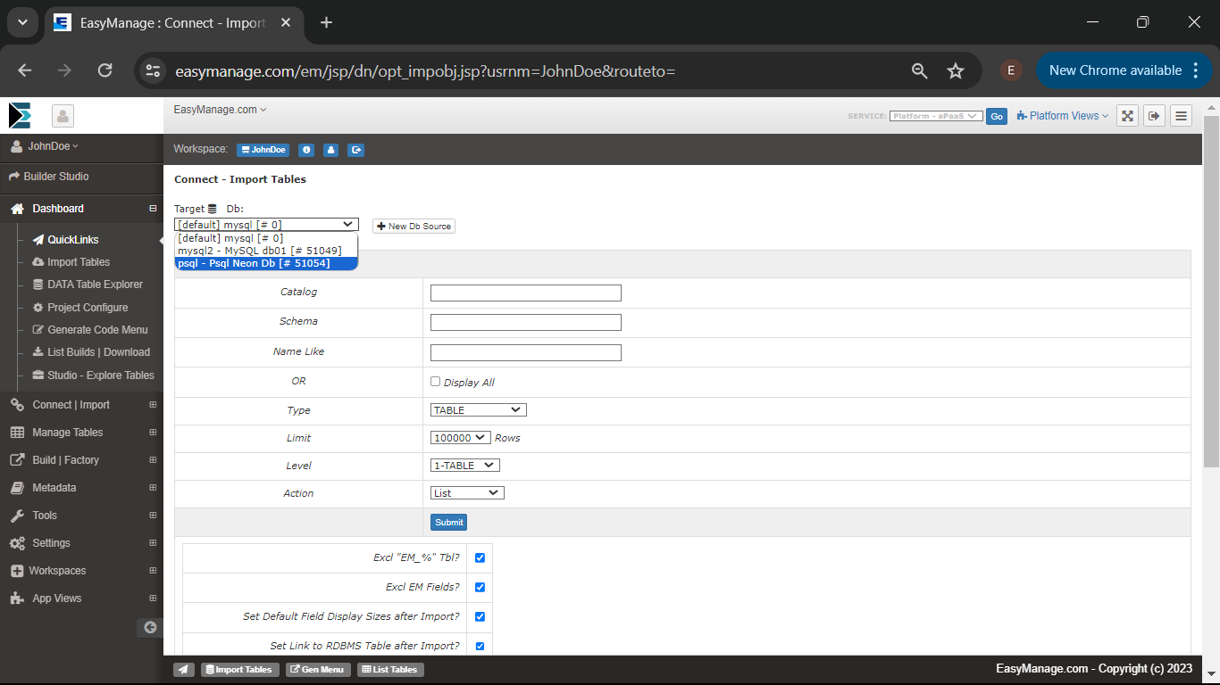 Import Tables